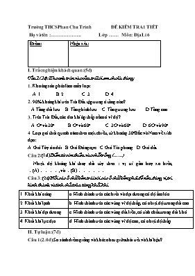 Đề kiểm tra một tiết học kì II Địa lí lớp 6 - Trường THCS Phan Chu Trinh